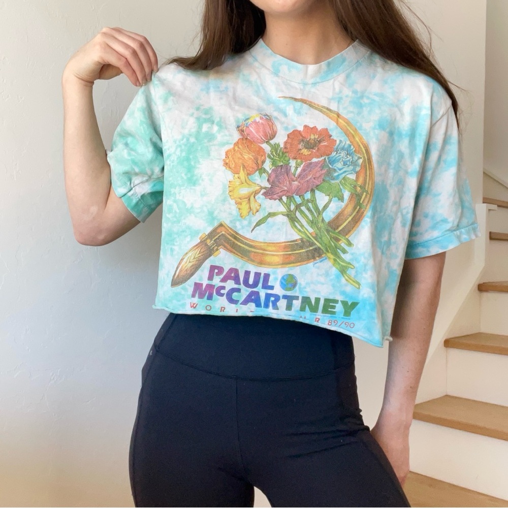 Vintage Liquid Blue Single Stitch Paul McCartney World Tour 89/90 Cropped Shirt
